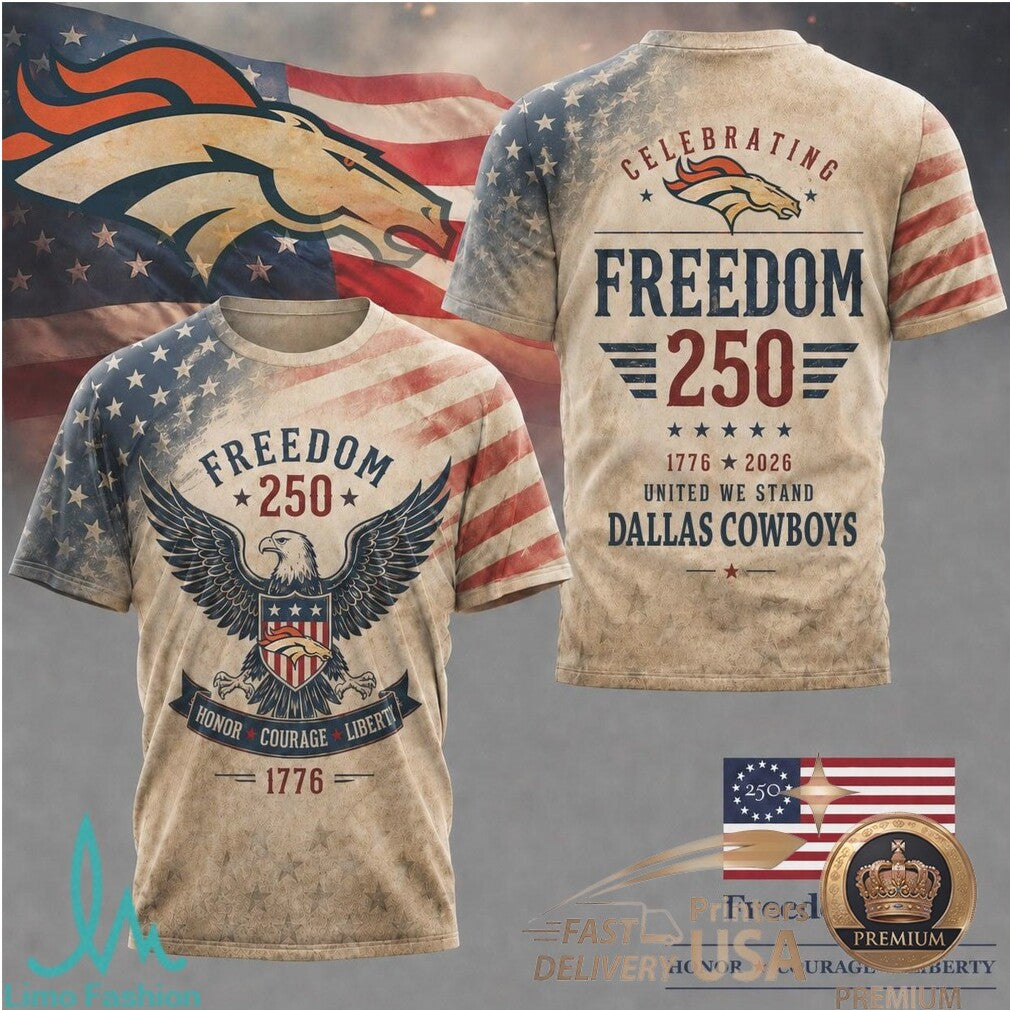 Denver Broncos Freedom 250 American Flag Eagle Patriotic T Shirt - Limotees LLC