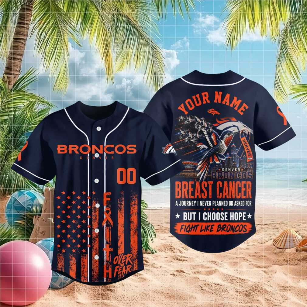 Denver Broncos Hummingbird Breast Cancer Faith Baseball Shirt - Limotees LLC