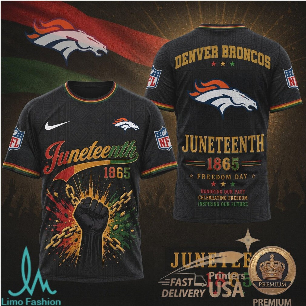 Denver Broncos Juneteenth 1865 Freedom Day Graphic T Shirt - Limotees LLC