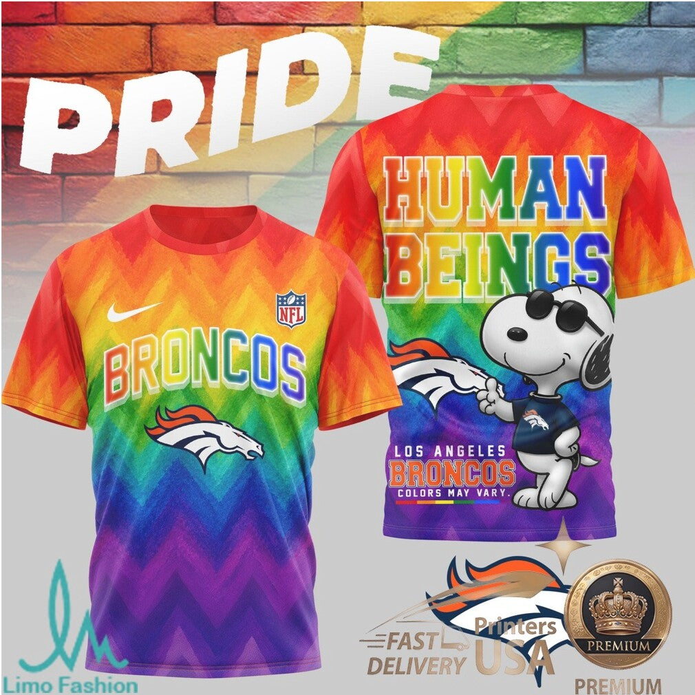 Denver Broncos Snoopy Pride Human Beings Rainbow T Shirt - Limotees LLC