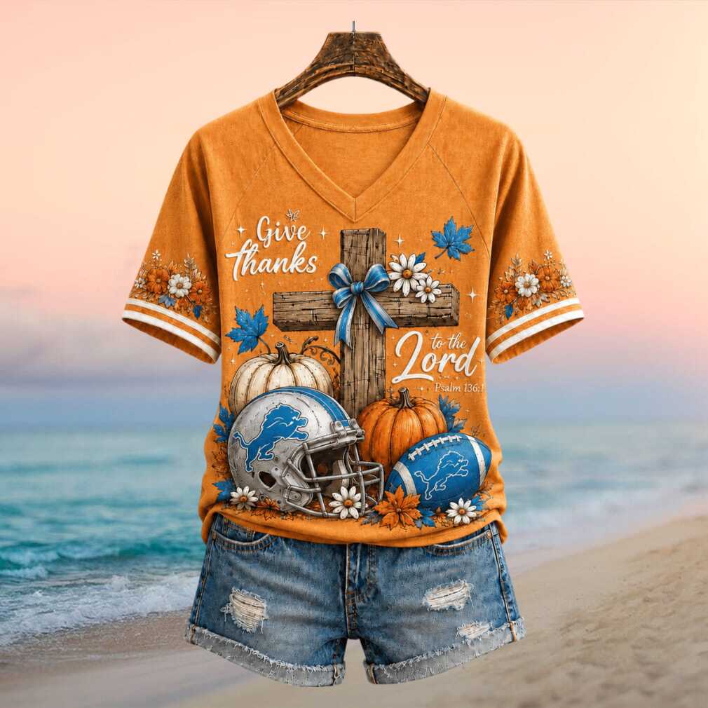 Detroit Football Cross Pumpkin Give Thanks To The Lord Shirt