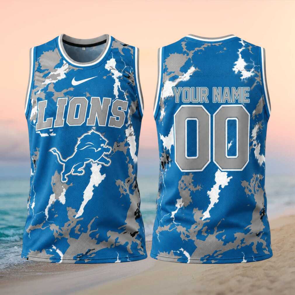 Detroit Football Team Custom Name Mascot Lightning Print Basketball Shirt