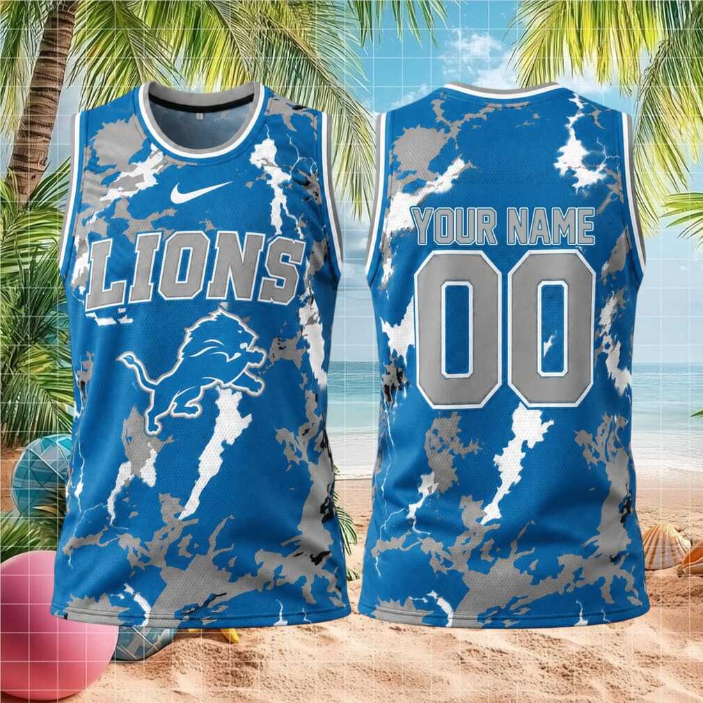 Detroit Football Team Custom Name Mascot Lightning Print Basketball Shirt