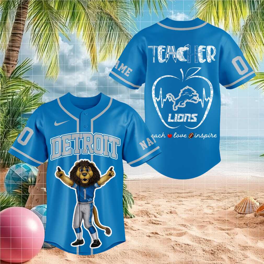 Detroit Lion Mascot Teacher Heartbeat Baseball Shirt