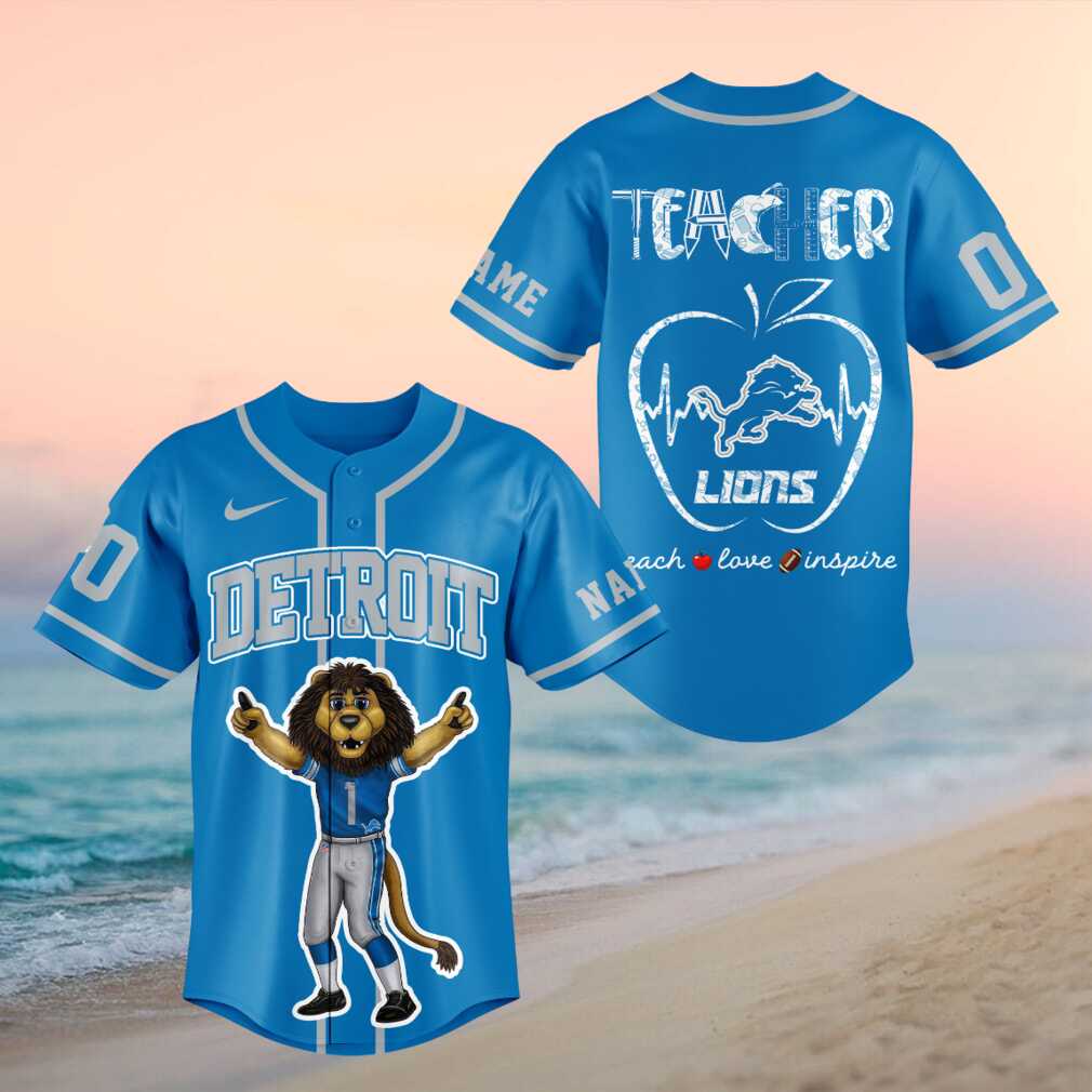 Detroit Lion Mascot Teacher Heartbeat Baseball Shirt