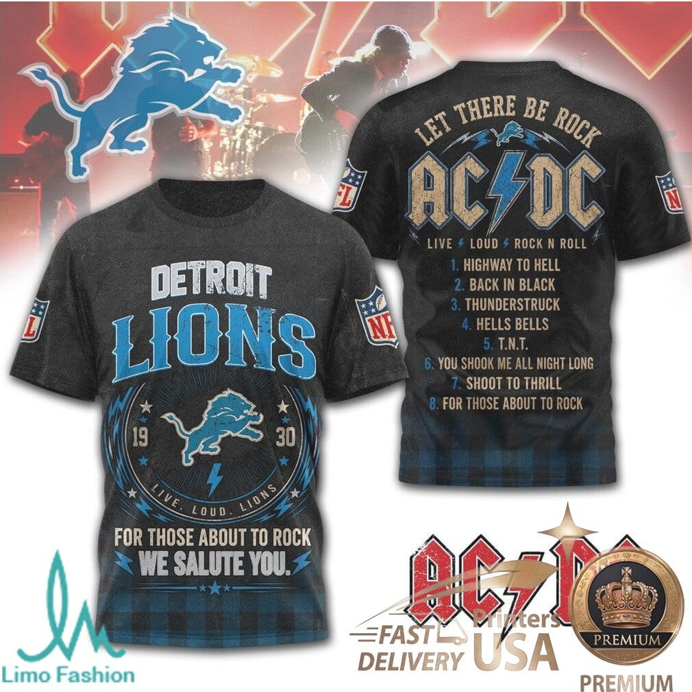 Detroit Lions ACDC For Those About To Rock Concert Graphic T Shirt - Limotees LLC
