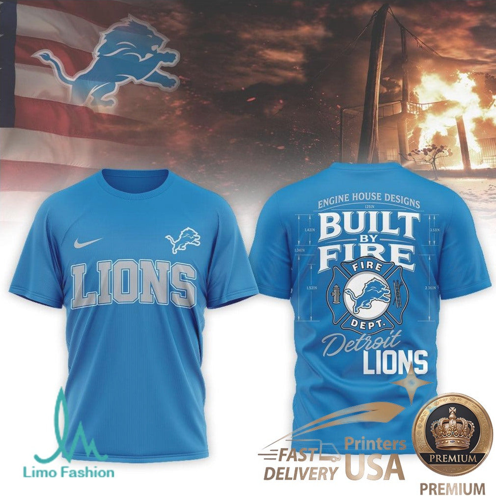 Detroit Lions Built By Fire Engine House Football Fan T Shirt - Limotees LLC
