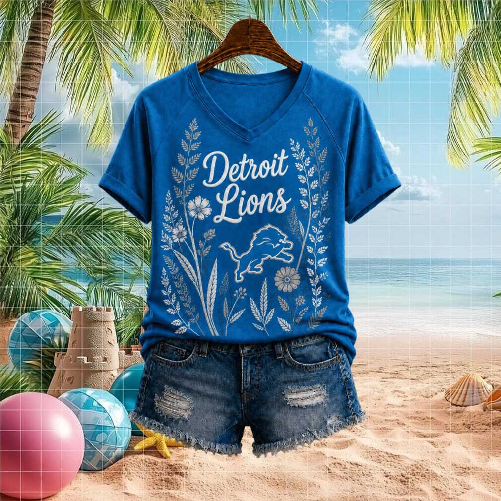 Detroit Lions Floral Style Mascot Logo Women Shirt