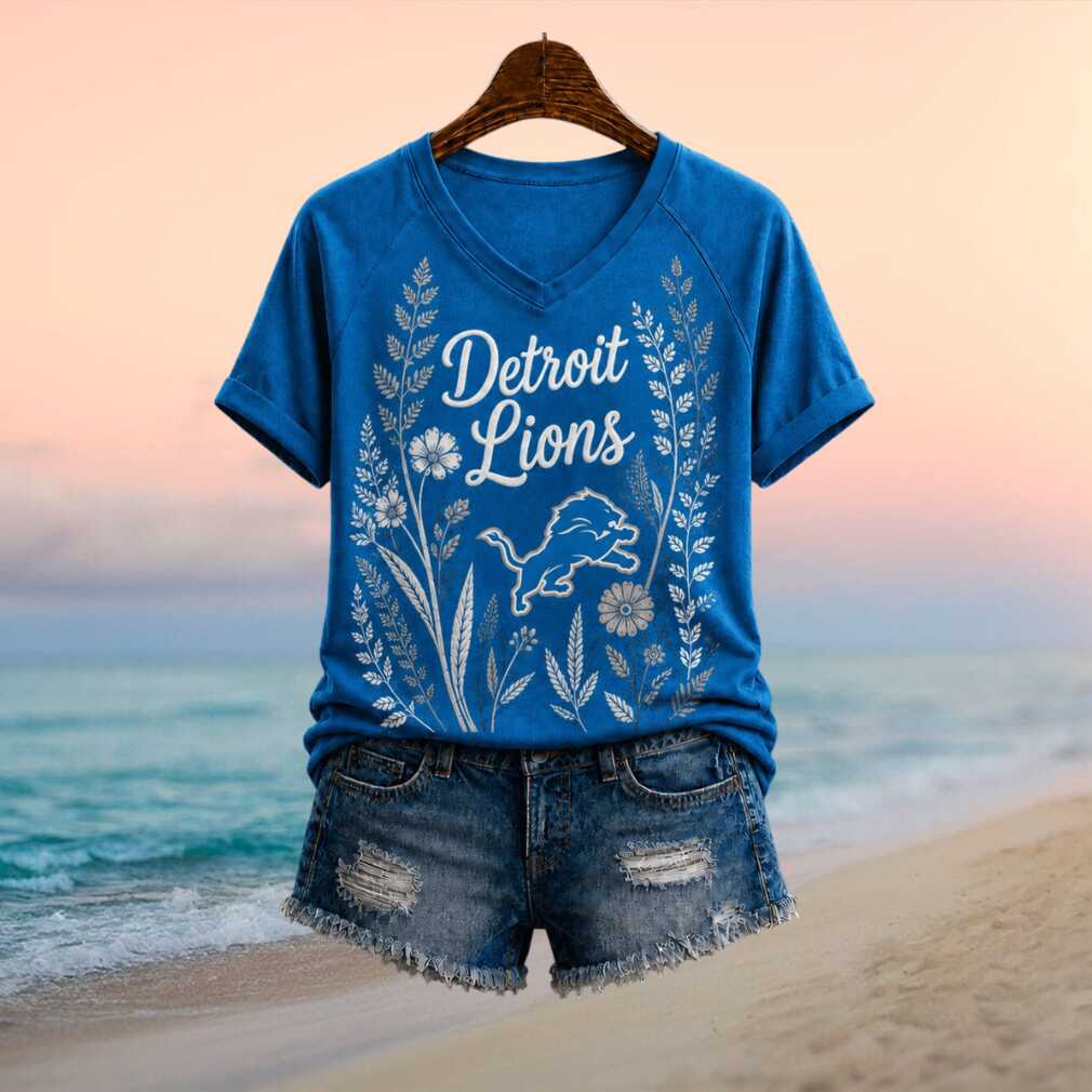 Detroit Lions Floral Style Mascot Logo Women Shirt