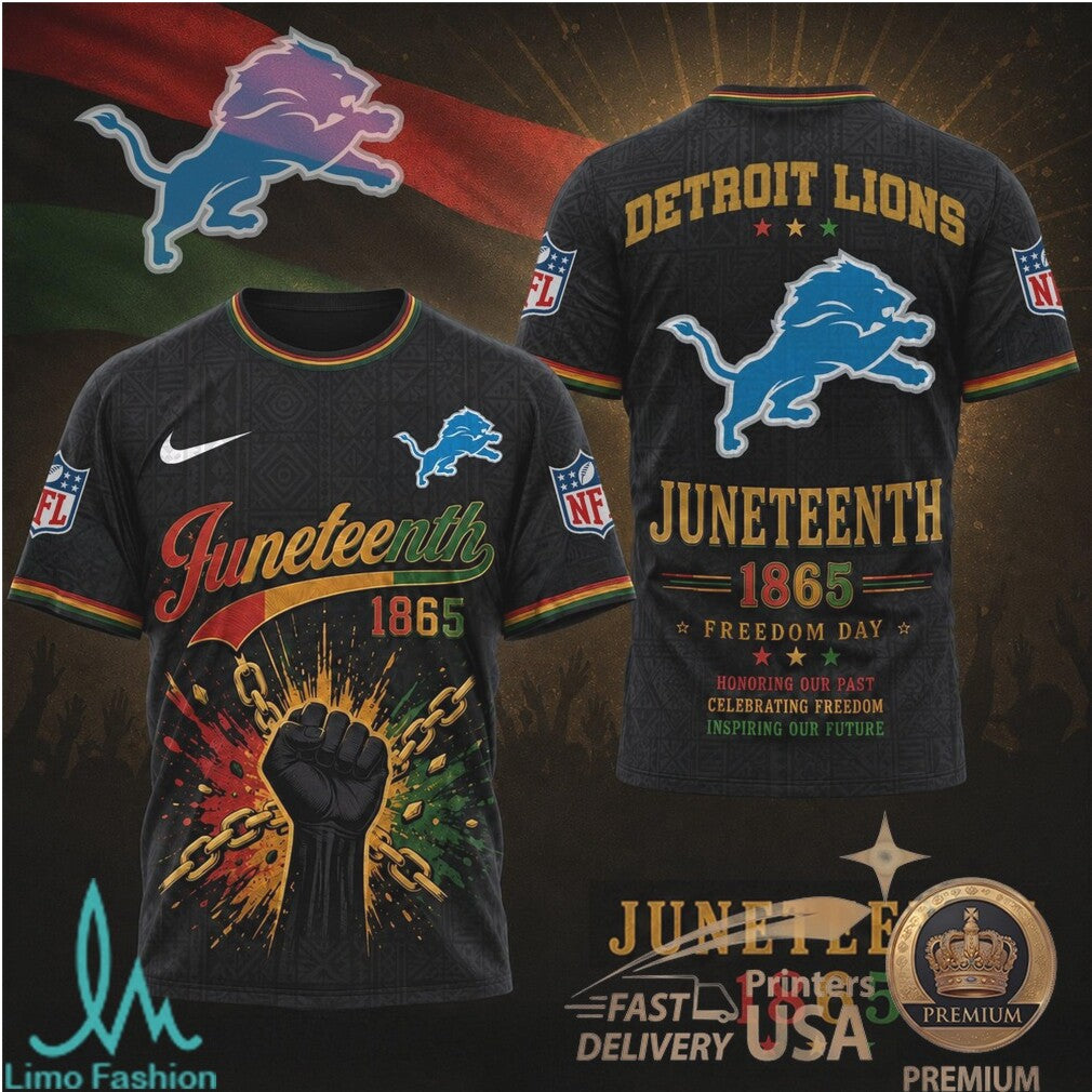 Detroit Lions Juneteenth 1865 Freedom Day Graphic T Shirt - Limotees LLC