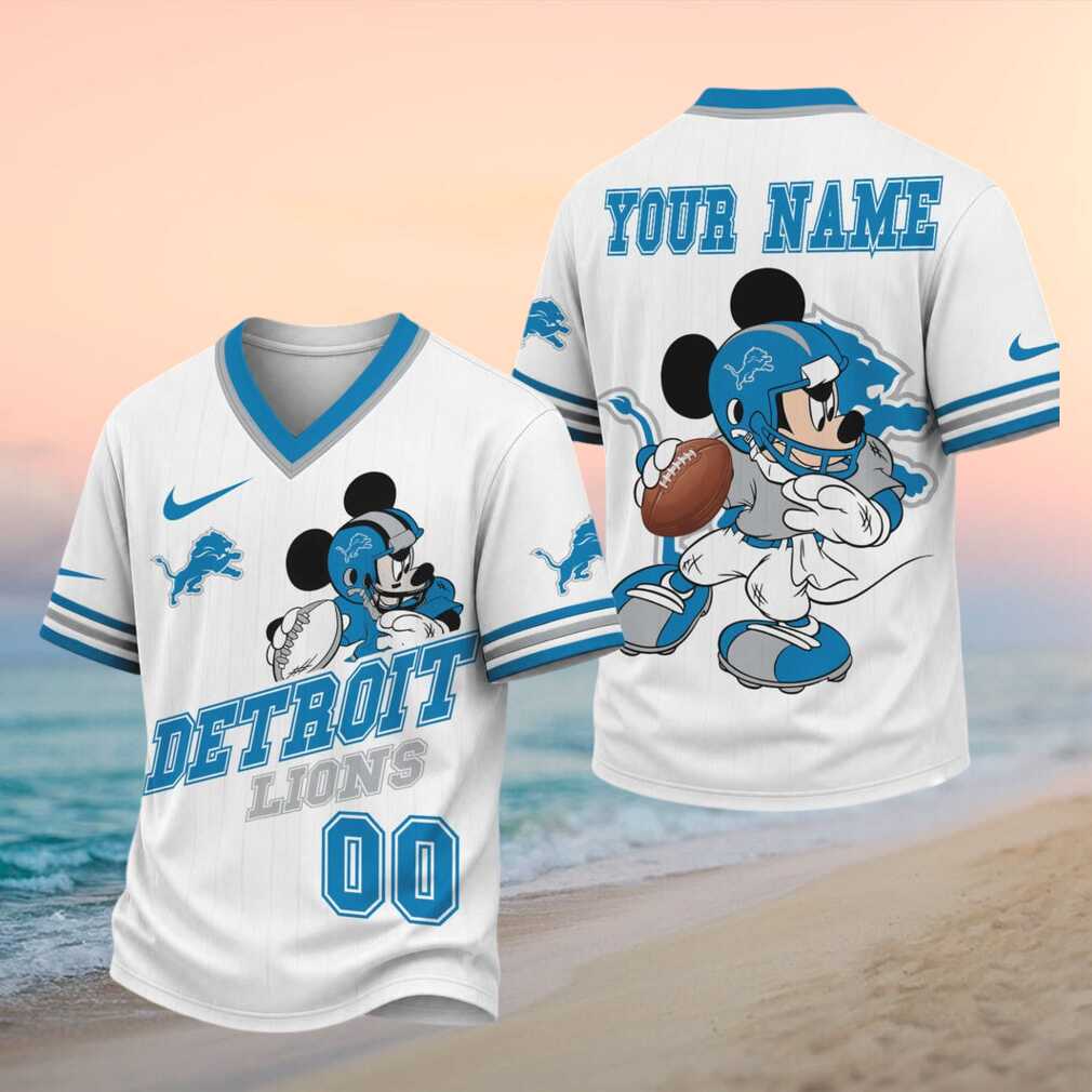 Detroit Lions Mickey Mouse Football Custom Name Baseball Shirt