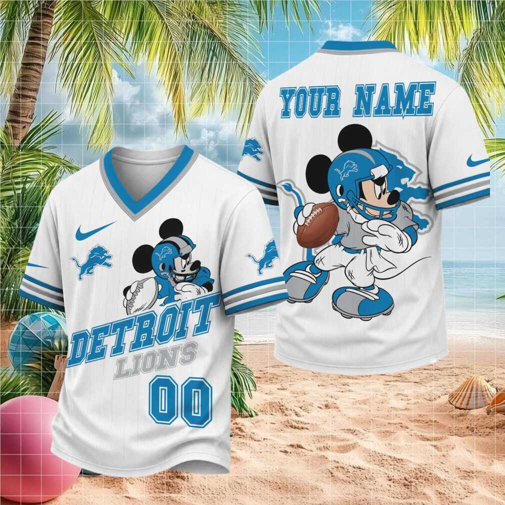 Detroit Lions Mickey Mouse Football Custom Name Baseball Shirt