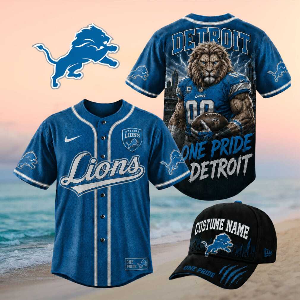 Detroit Lions Muscular Lion Mascot One Pride Baseball Jersey