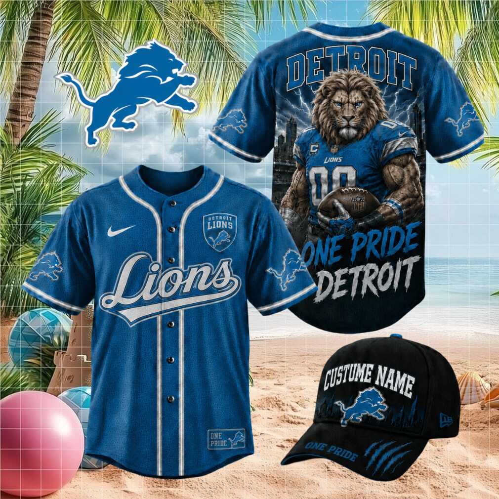 Detroit Lions Muscular Lion Mascot One Pride Baseball Jersey
