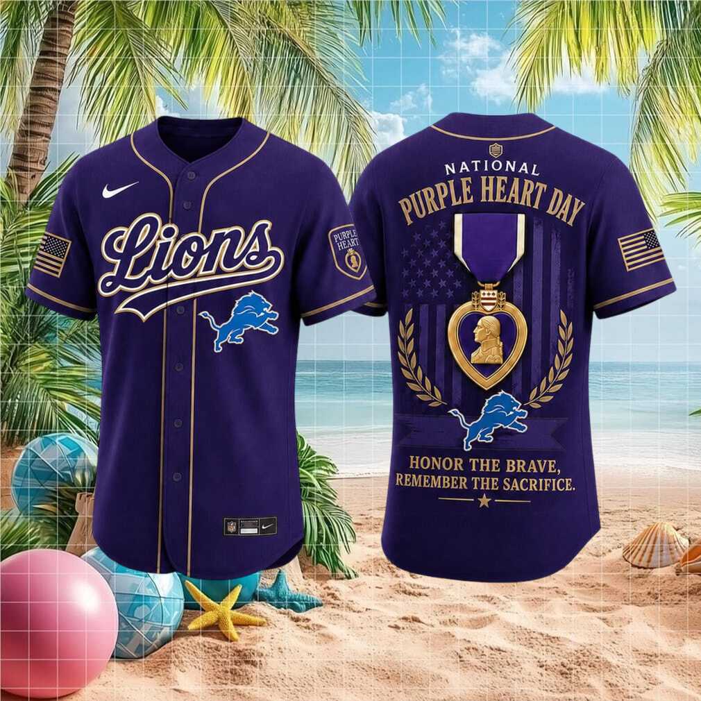 Detroit Lions Purple Heart Day Honor The Brave Baseball Shirt