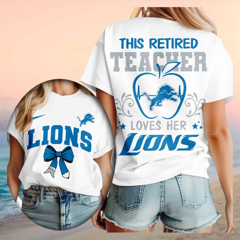 Detroit Lions Retired Teacher Apple Heartbeat Shirt