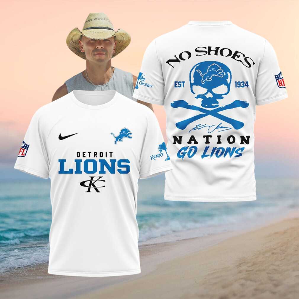 Detroit Lions Skull No Shoes Nation Kenny Chesney Football Shirt - Limotees LLC