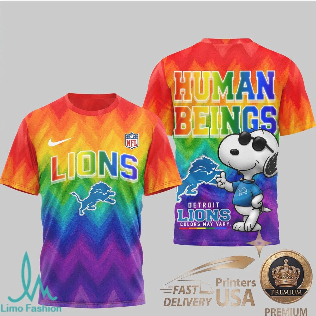 Detroit Lions Snoopy Pride Human Beings Rainbow T Shirt - Limotees LLC
