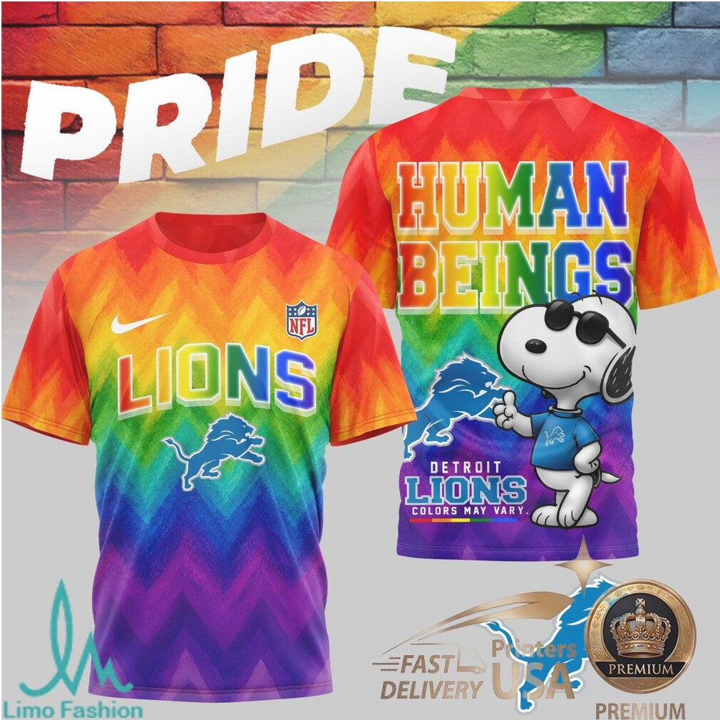 Detroit Lions Snoopy Pride Human Beings Rainbow T Shirt - Limotees LLC