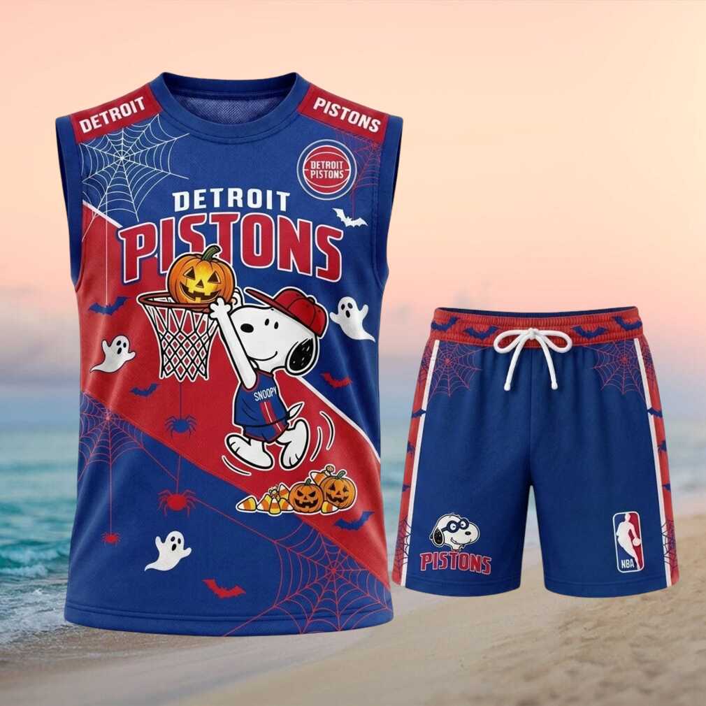 Detroit Pistons Snoopy Halloween Spider Web Basketball Shirt