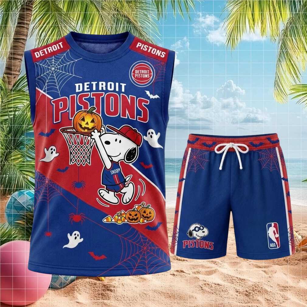Detroit Pistons Snoopy Halloween Spider Web Basketball Shirt