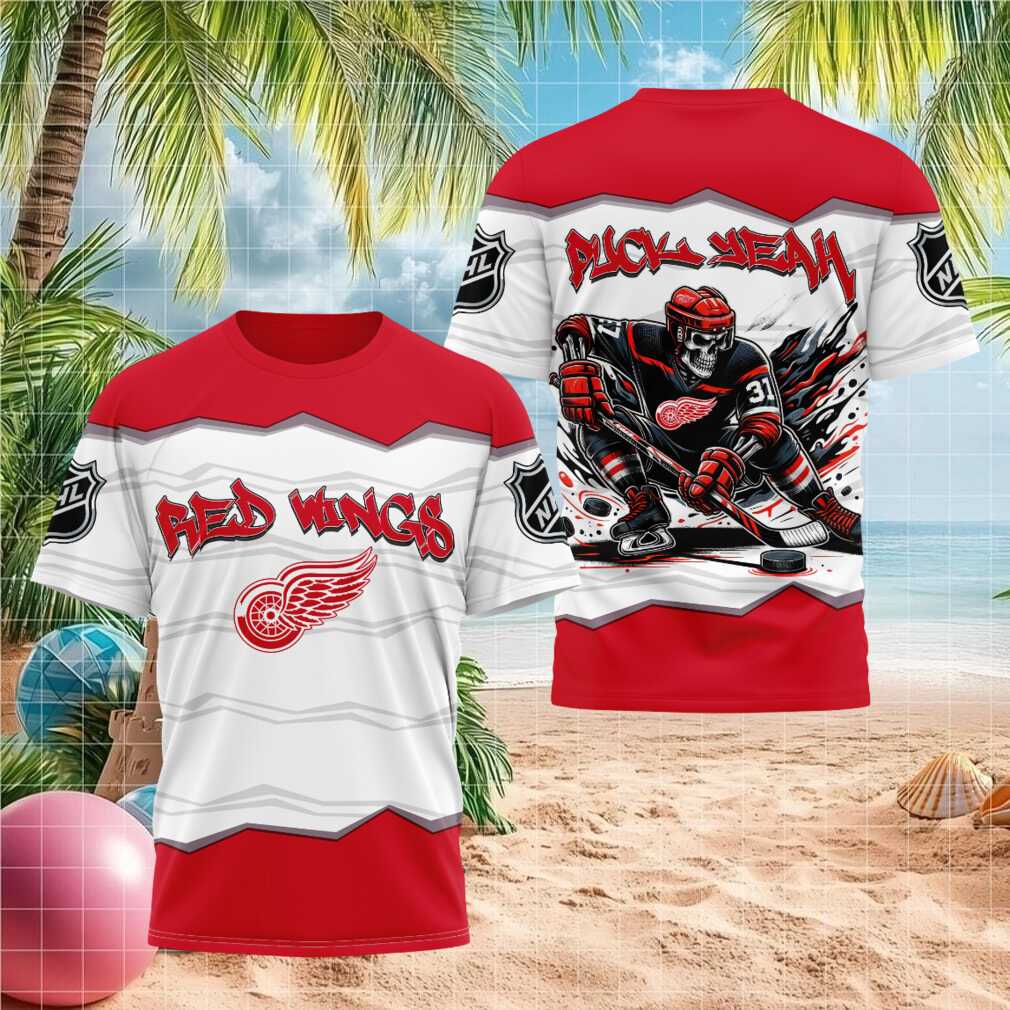 Detroit Red Wings Hockey Skull Skeleton American Flag Shirt