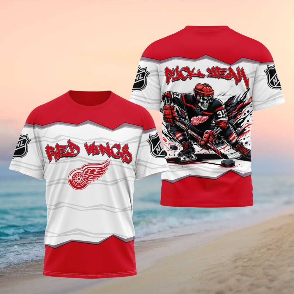 Detroit Red Wings Hockey Skull Skeleton American Flag Shirt