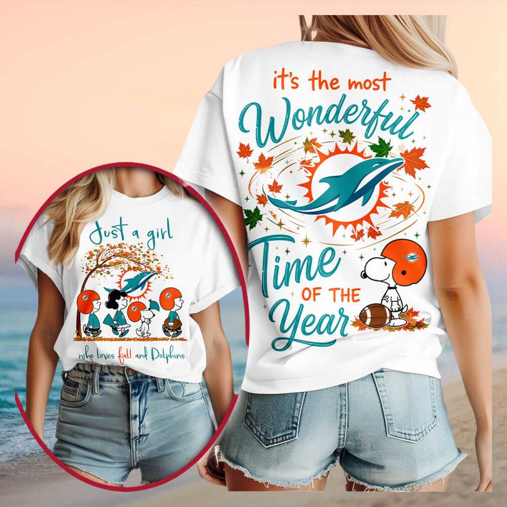 Dolphins Snoopy Peanuts Fall Football Leaves Shirt - Limotees LLC