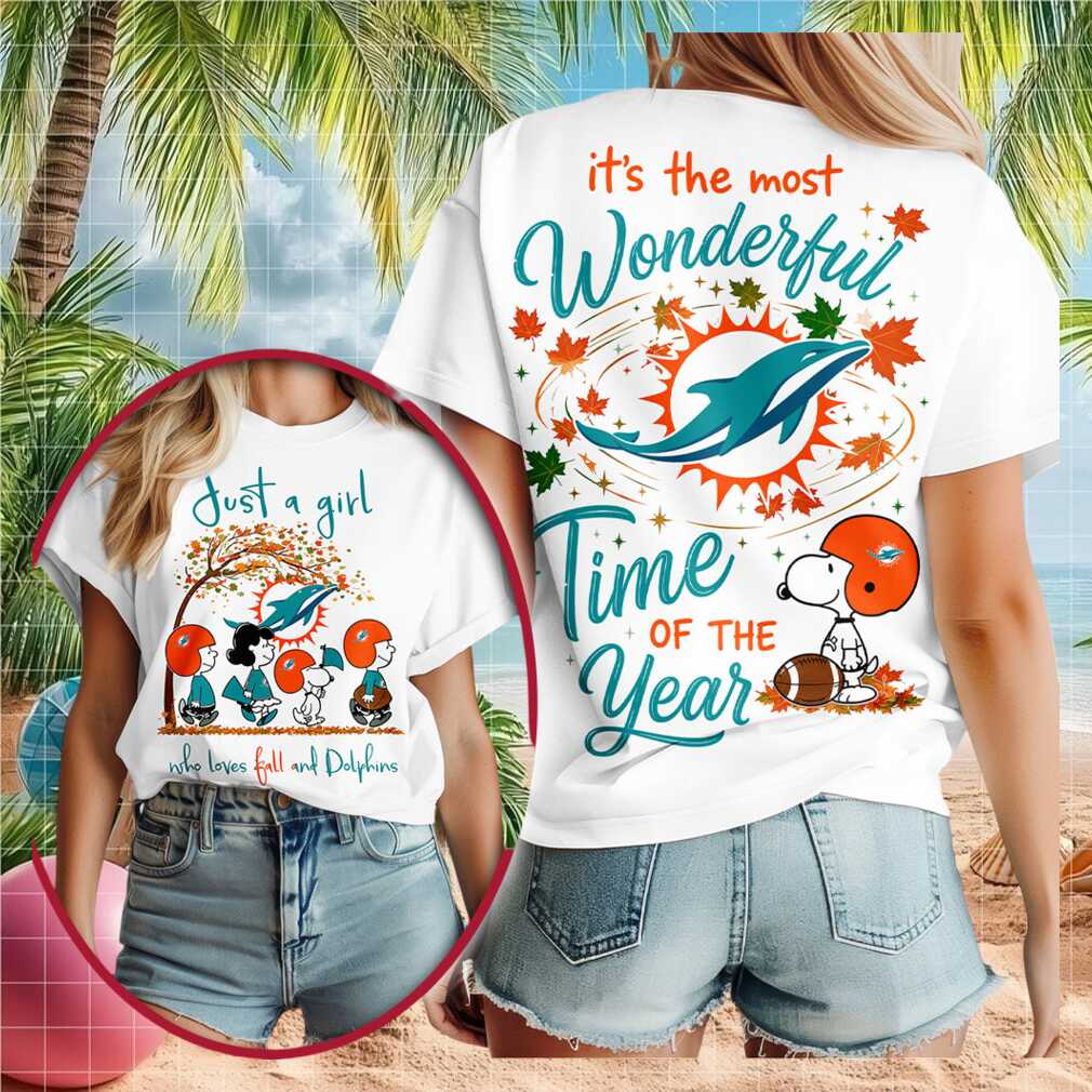 Dolphins Snoopy Peanuts Fall Football Leaves Shirt - Limotees LLC