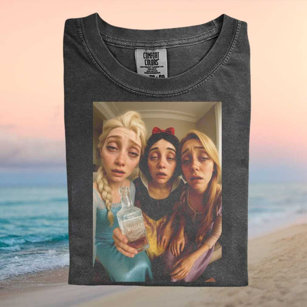 Drunk Disney Princesses Drinking Whiskey Funny Party Comfort Colors T Shirt - Limotees LLC