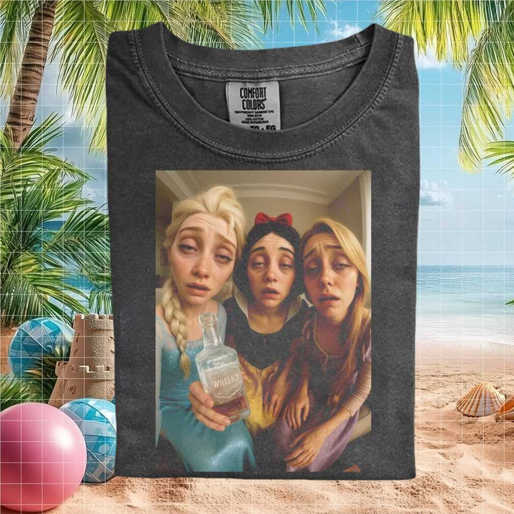 Drunk Disney Princesses Drinking Whiskey Funny Party Comfort Colors T Shirt - Limotees LLC