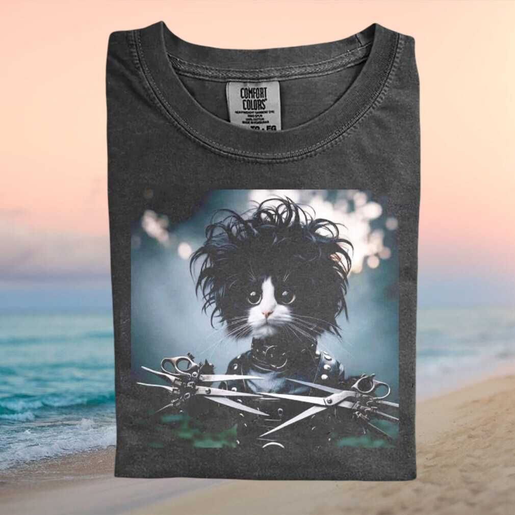Edward Scissorhands Cat Mashup Gothic Pet Portrait Graphic T Shirt - Limotees LLC