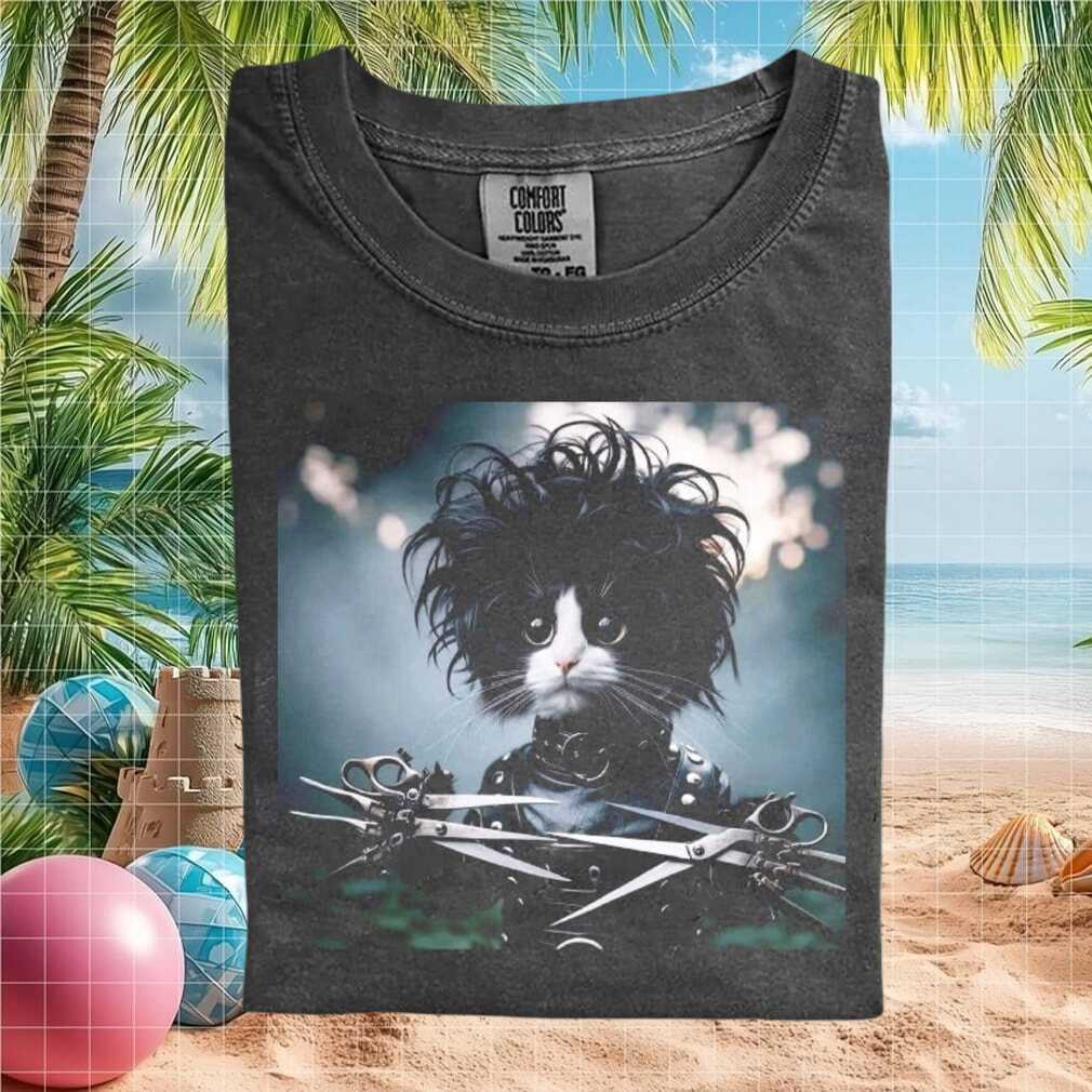 Edward Scissorhands Cat Mashup Gothic Pet Portrait Graphic T Shirt - Limotees LLC