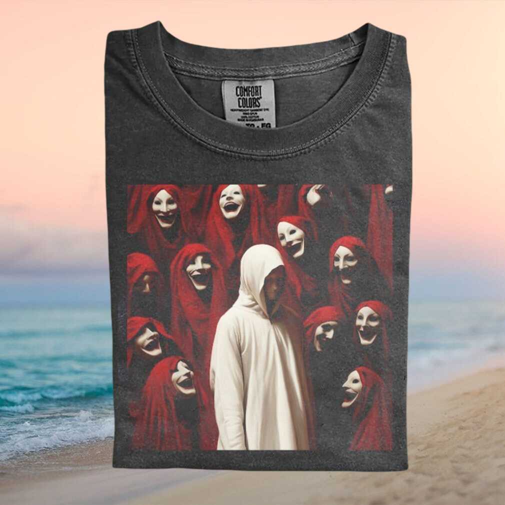 Eerie Cult Red Robes And Mysterious Figure Graphic T Shirt - Limotees LLC