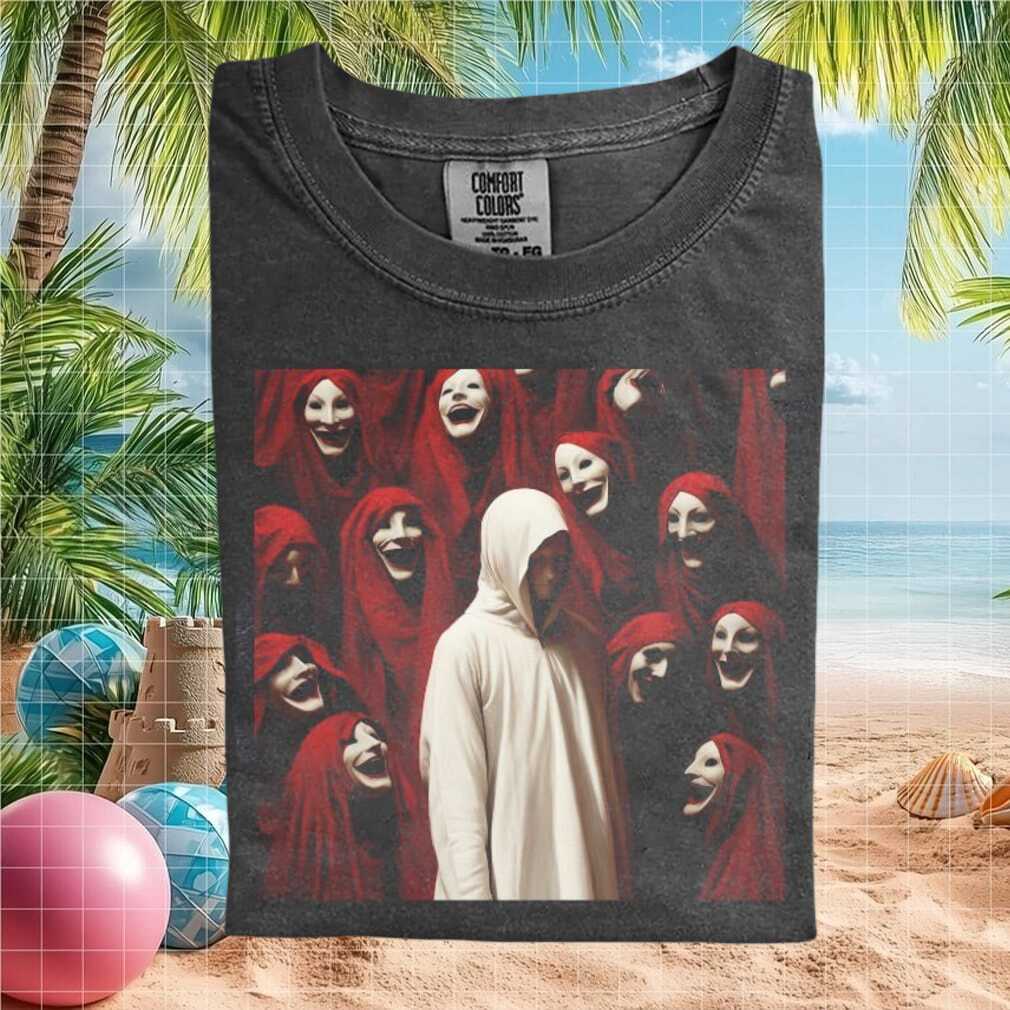 Eerie Cult Red Robes And Mysterious Figure Graphic T Shirt - Limotees LLC