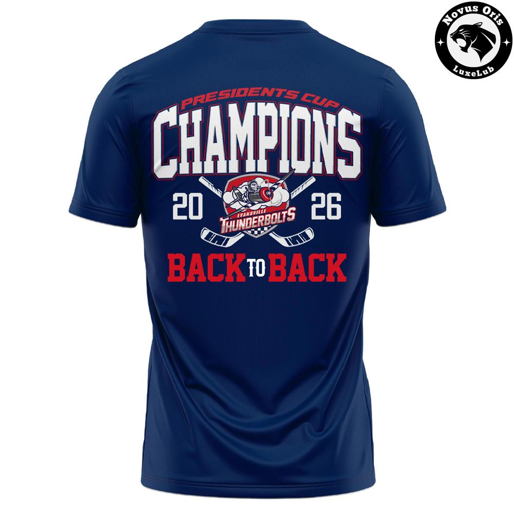 Evansville Thunderbolts 2026 Presidents Cup Champions Back-to-Back T-Shirt