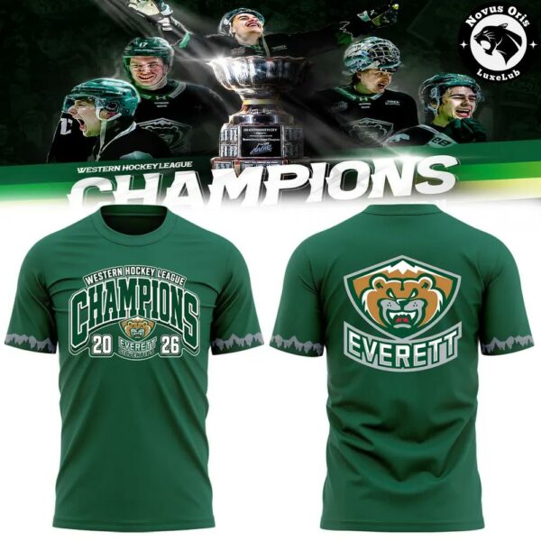 Everett Silvertips 2026 WHL Champions T-Shirt - Western Hockey League Green Graphic Tee
