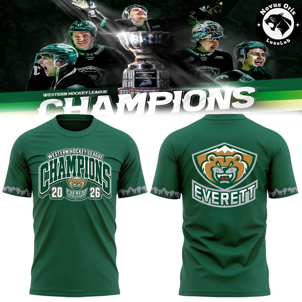 Everett Silvertips 2026 WHL Champions T-Shirt - Western Hockey League Green Graphic Tee