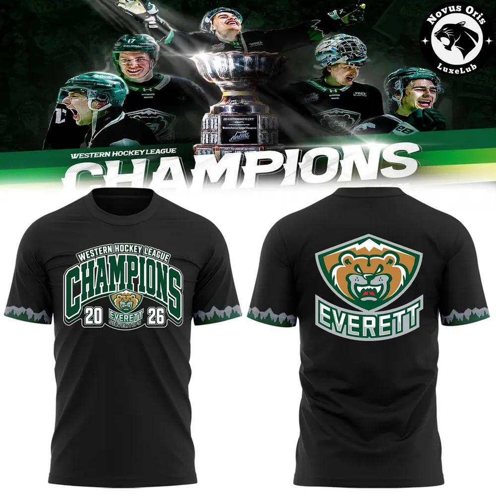 Everett Silvertips 2026 WHL Champions T-Shirt - Western Hockey League Green Graphic Tee