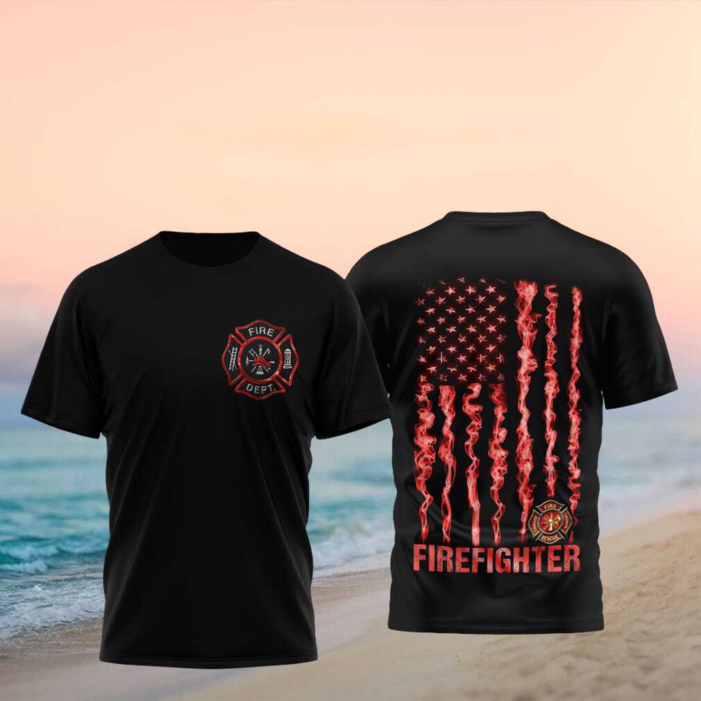 Firefighter American Flag Smoke Design Honor Duty Shirt - Limotees LLC