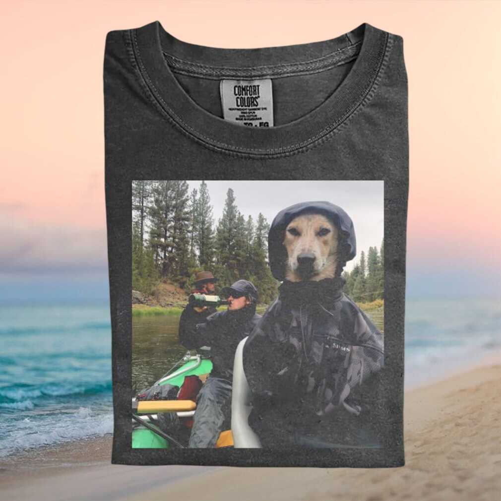 Fishing Dog In Raincoat Adventure Travel Graphic T Shirt