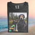 Fishing Dog In Raincoat Adventure Travel Graphic T Shirt