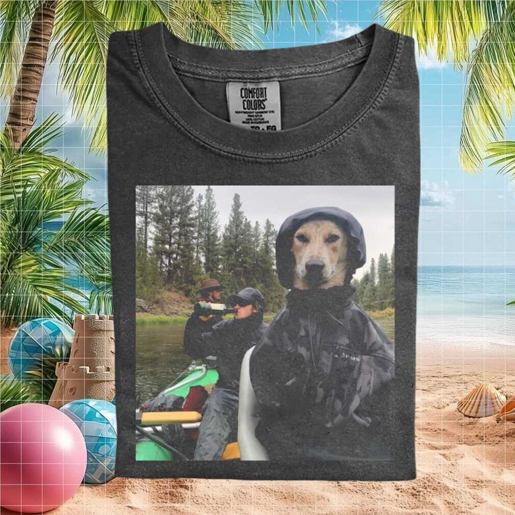 Fishing Dog In Raincoat Adventure Travel Graphic T Shirt