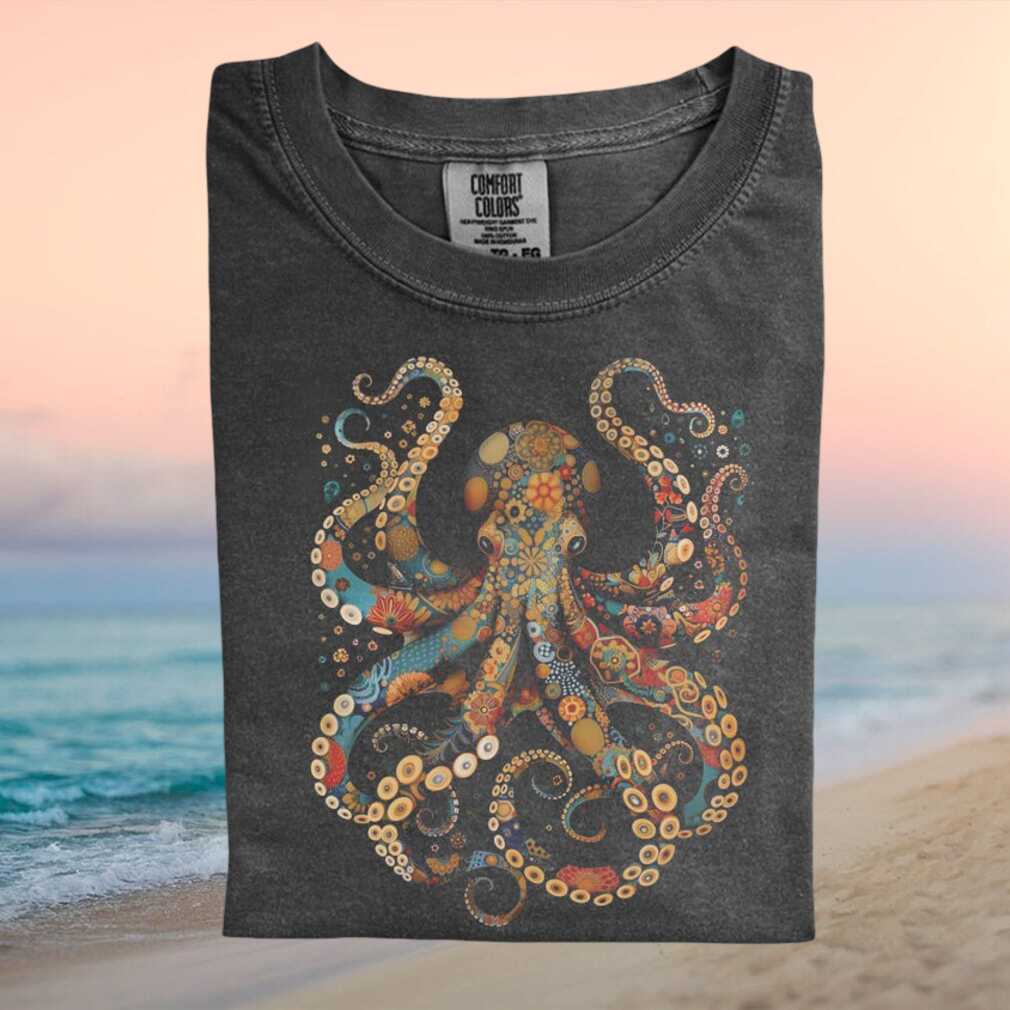 Floral Octopus Ocean Life Botanical Artistic Nature T Shirt - Limotees LLC