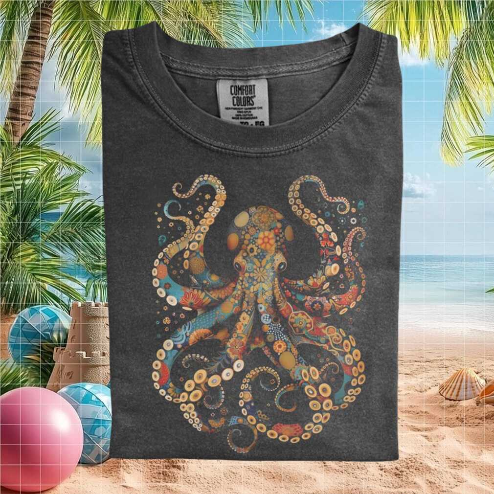 Floral Octopus Ocean Life Botanical Artistic Nature T Shirt - Limotees LLC