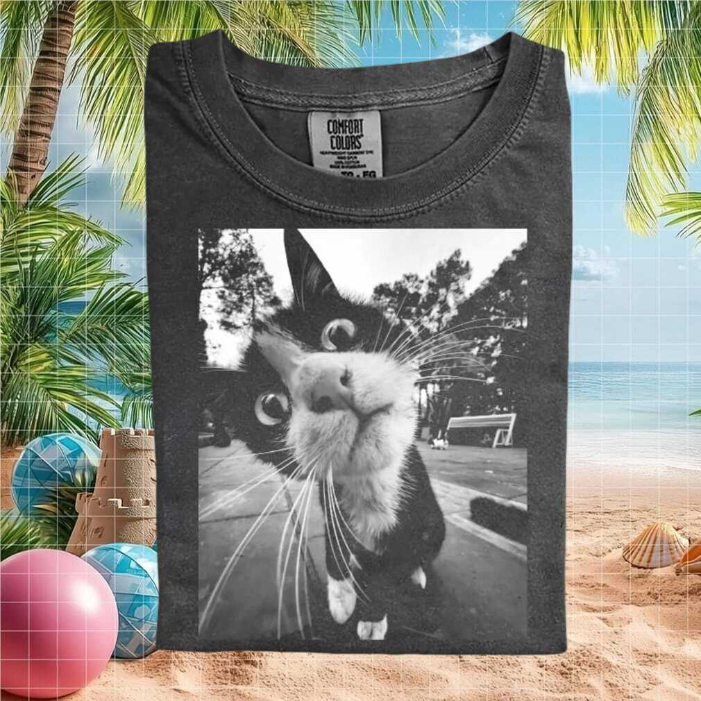Funny Black And White Cat Fisheye Lens Graphic Unisex T Shirt - Limotees LLC