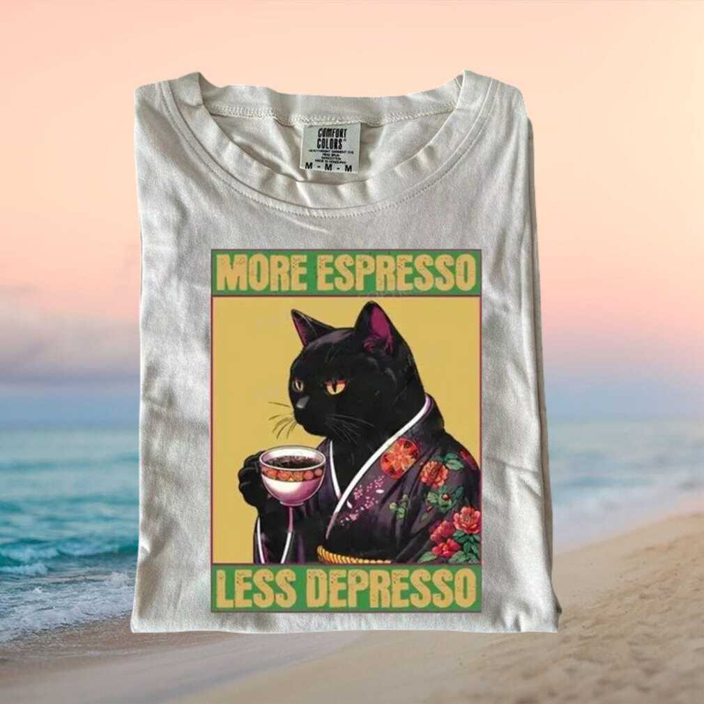 Funny Black Cat Drinking Coffee Espresso Quote Graphic T Shirt - Limotees LLC
