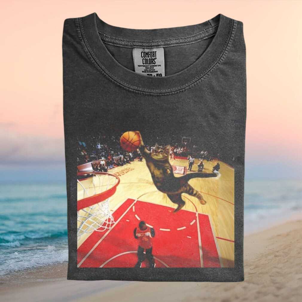 Funny Cat Basketball Slam Dunk Sports Meme Graphic T Shirt - Limotees LLC