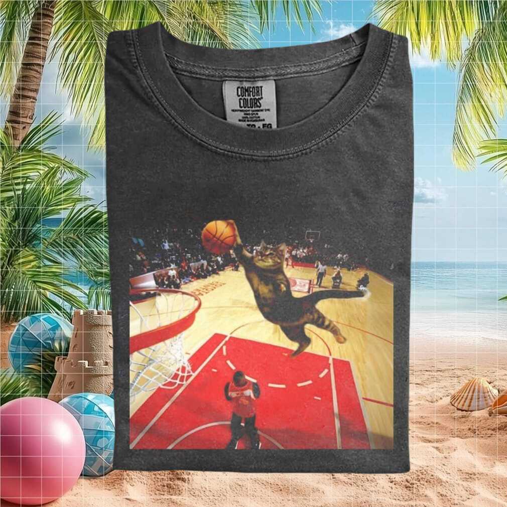 Funny Cat Basketball Slam Dunk Sports Meme Graphic T Shirt - Limotees LLC