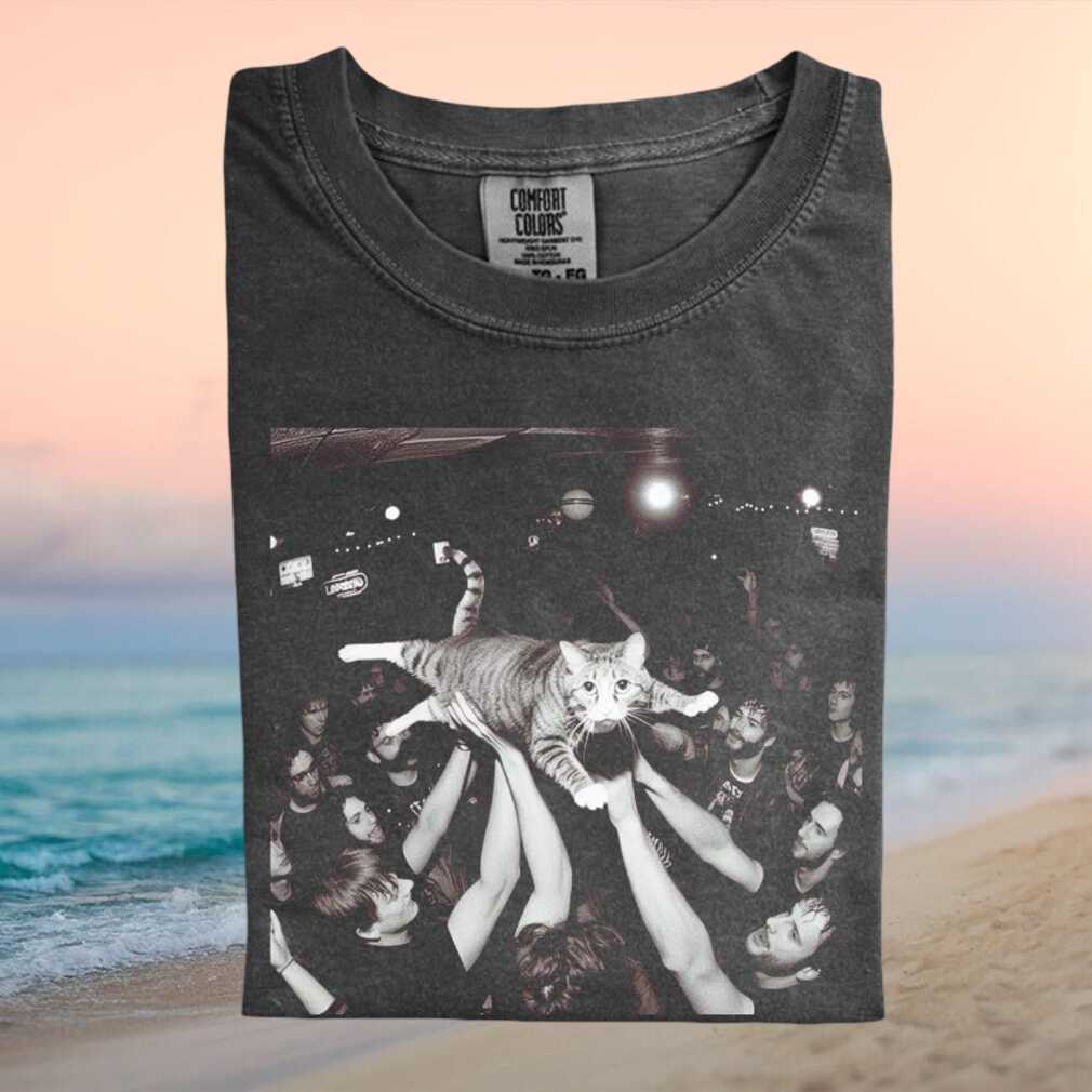 Funny Cat Crowd Surfing Rock Concert Music Meme T Shirt - Limotees LLC